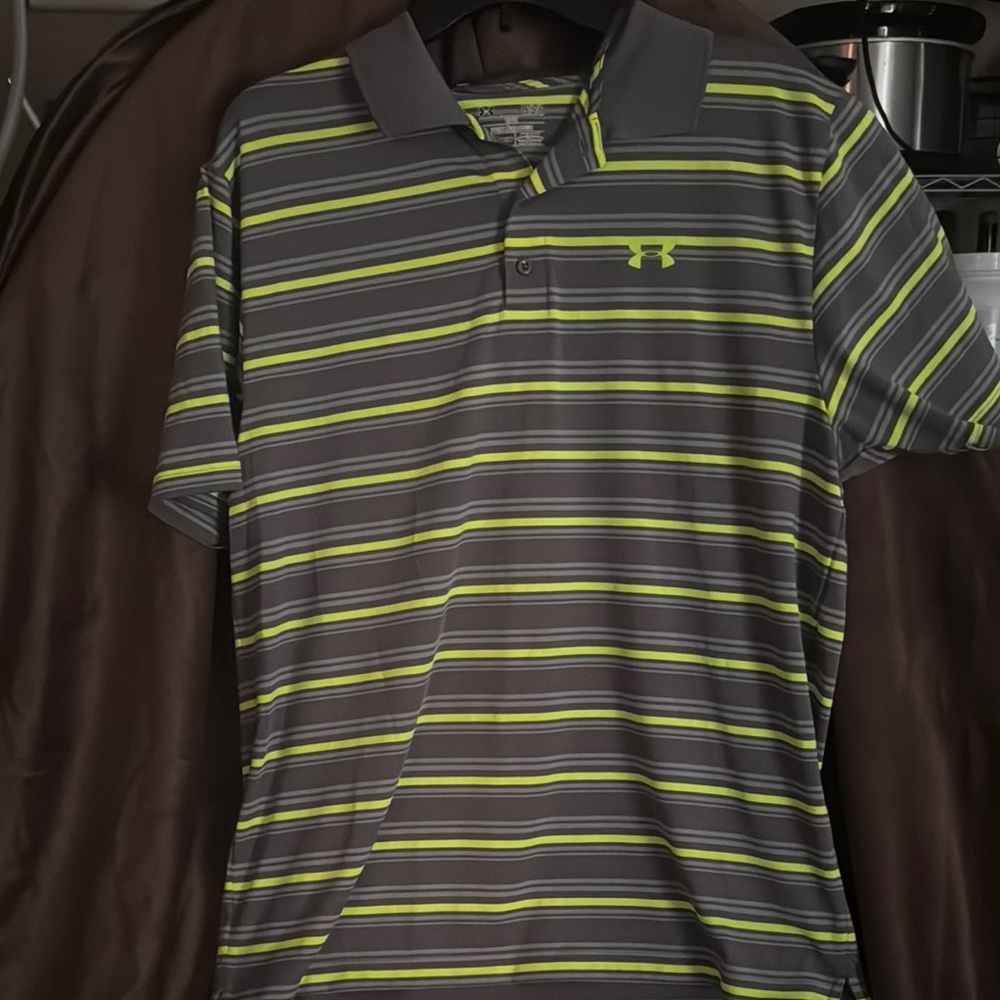 Under Armour Gray and Neon Green Performance Polo Shirt/ Golf Shirt